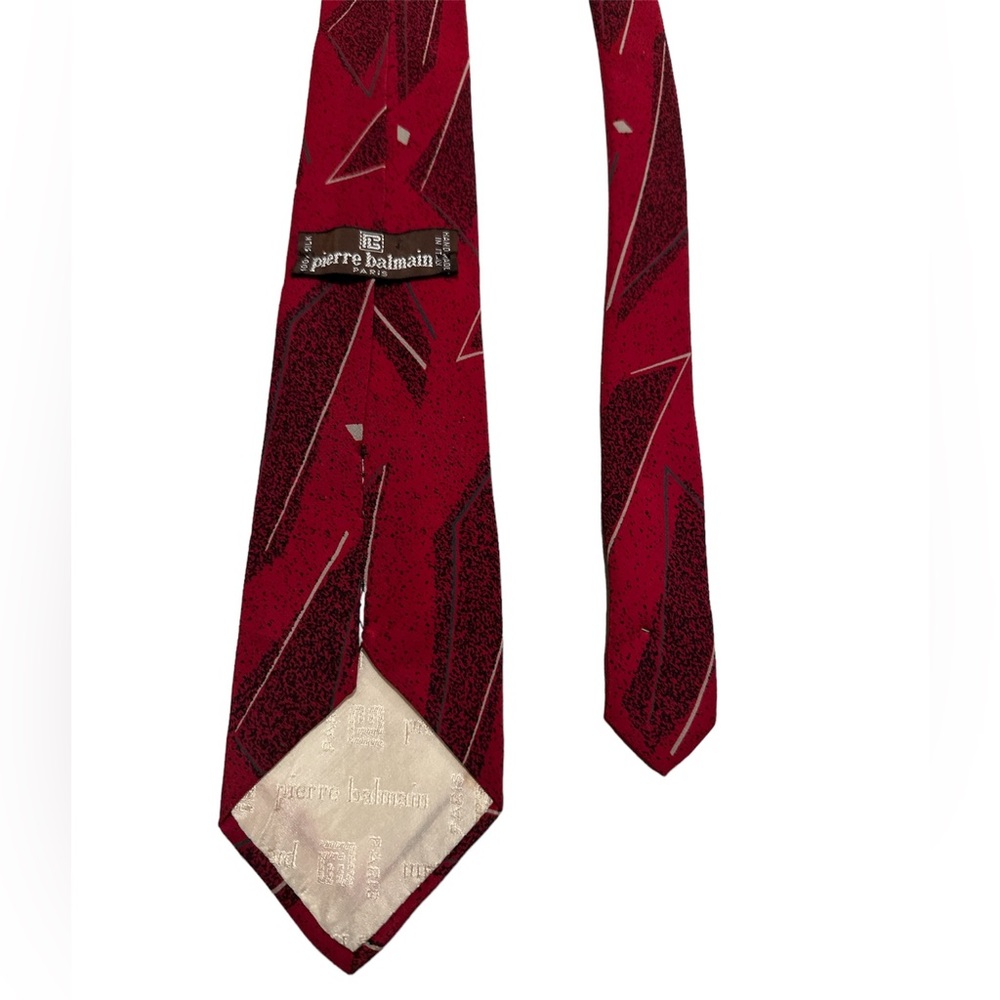 Pierre Balmain Paris Neck Tie Dark Red Geometry Pattern 100% Italian Silk Mens